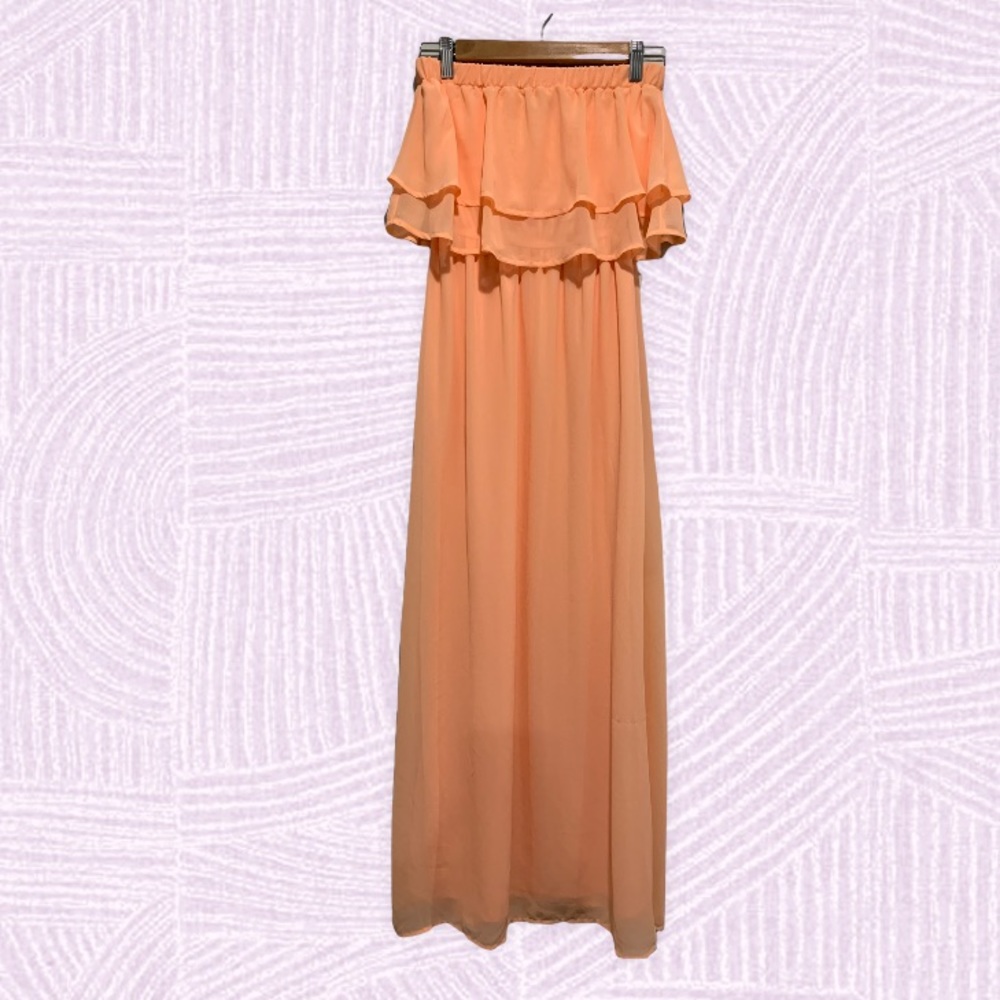 Peach Strapless Maxi with Ruffle Top